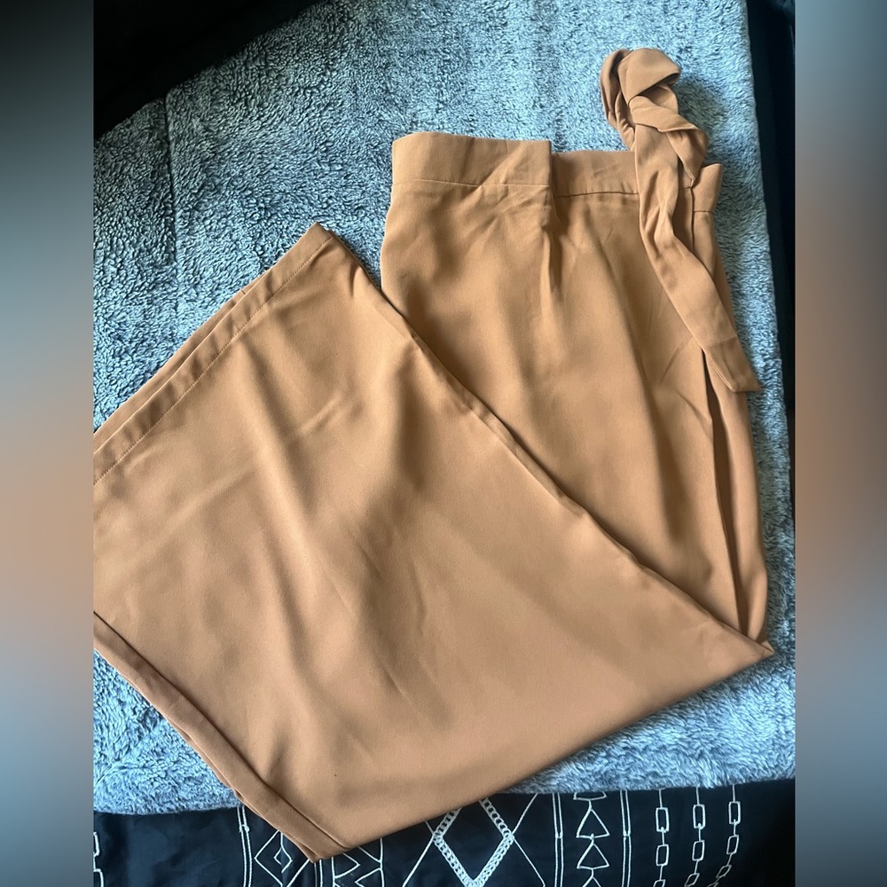 Wide Leg Tie-Front Pants in Tan